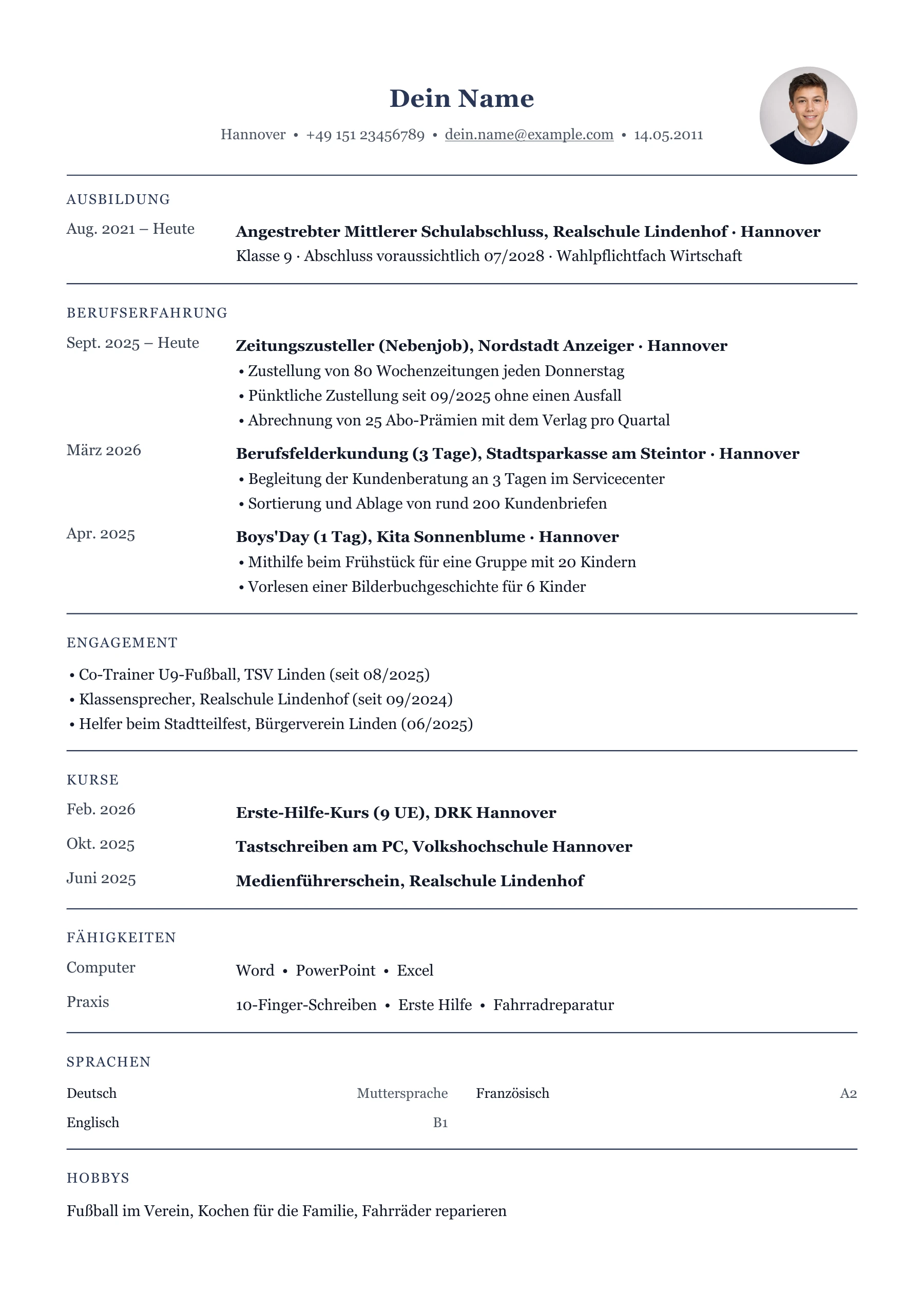 Schülerpraktikum allgemein · Klassisch