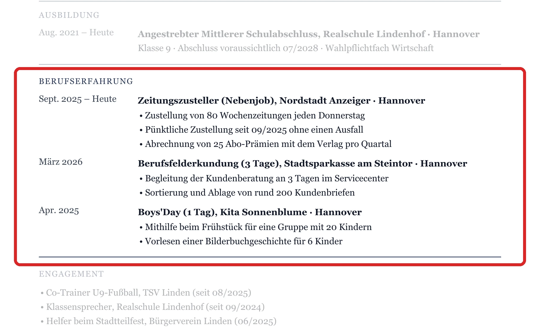 Praktische Erfahrung im Muster – Muster Schülerpraktikum allgemein