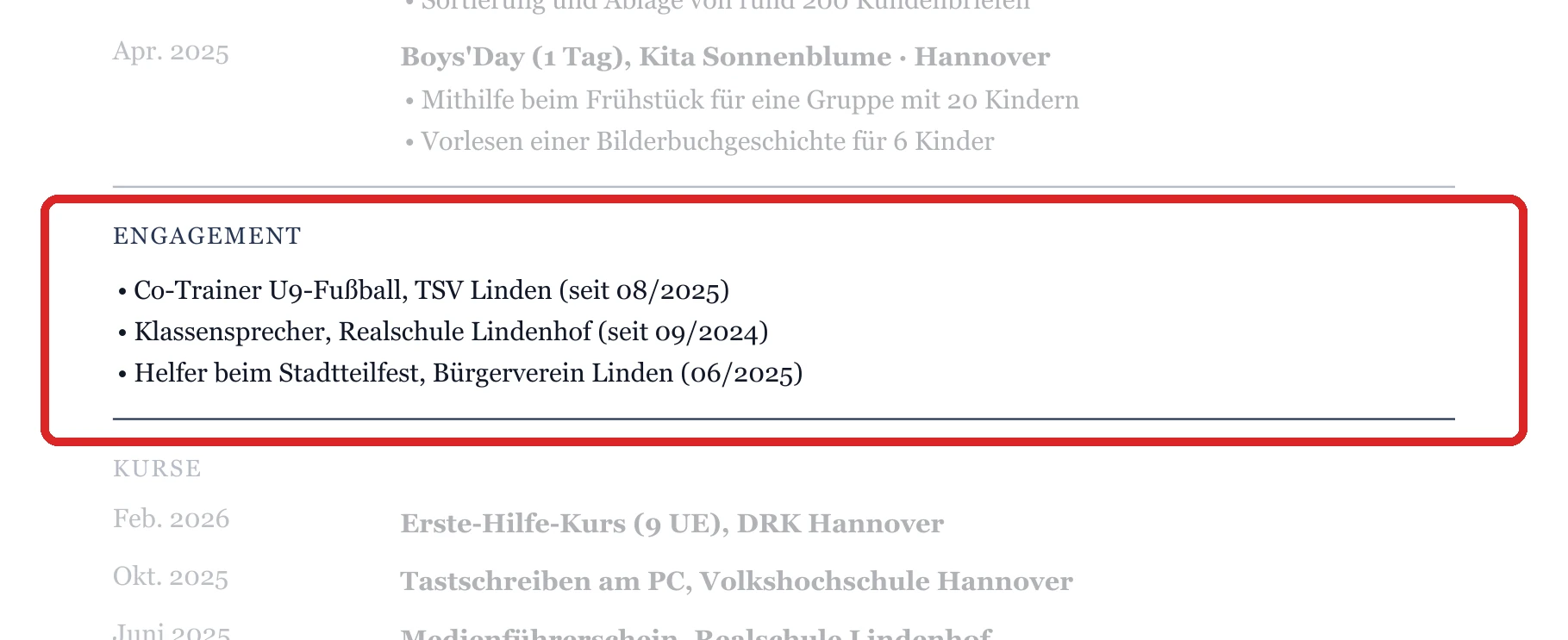 Engagement im Muster – Muster Schülerpraktikum allgemein