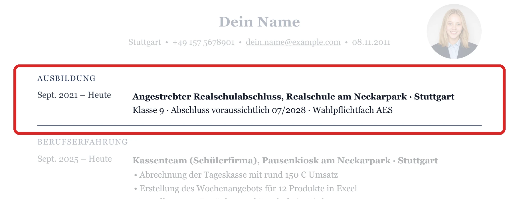 Schulbildung im Muster – Muster Büro, Bank & Verwaltung
