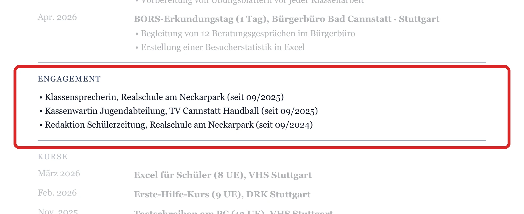 Engagement im Muster – Muster Büro, Bank & Verwaltung