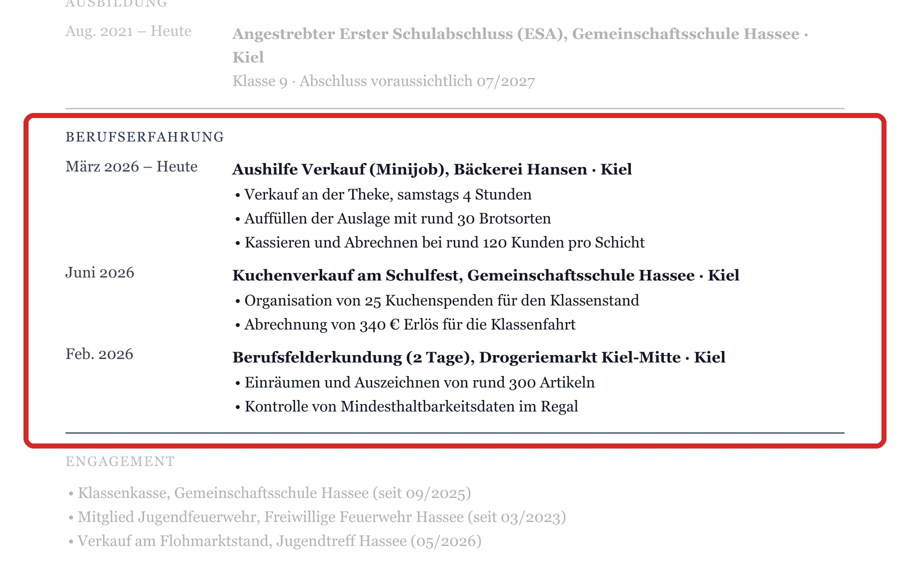 Praktische Erfahrung im Muster – Muster Einzelhandel & Gastronomie