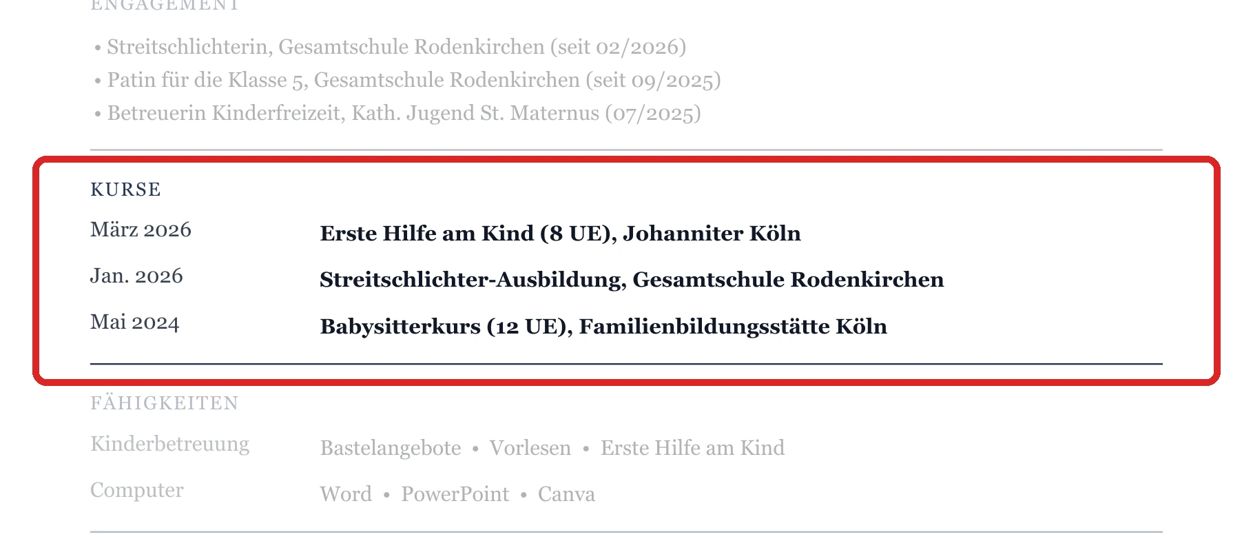 Kurse im Muster – Muster Kita, Schule & Soziales