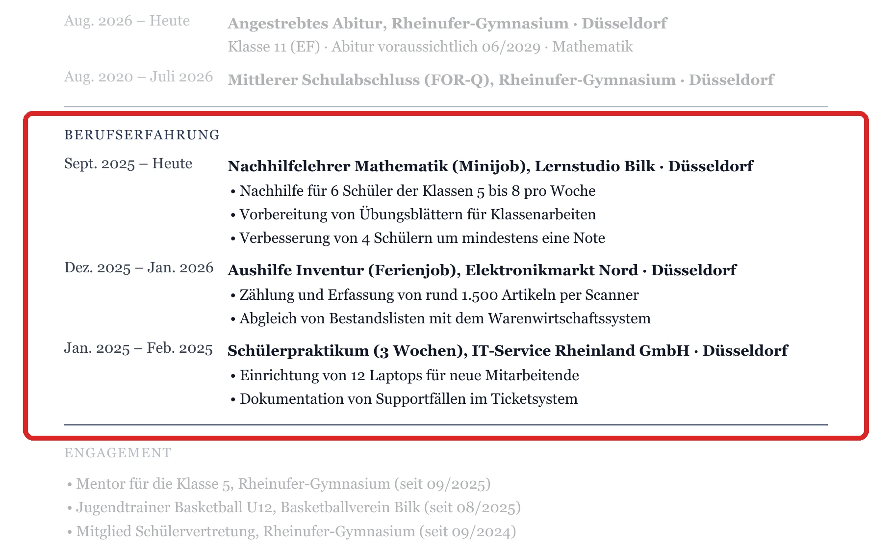 Praktische Erfahrung im Muster – Muster Oberstufe & FOS