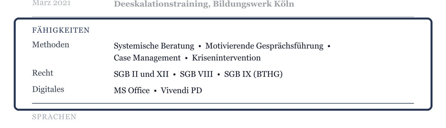 Kenntnisse in Gruppen, ohne Balken oder Sterne – Muster Allgemein