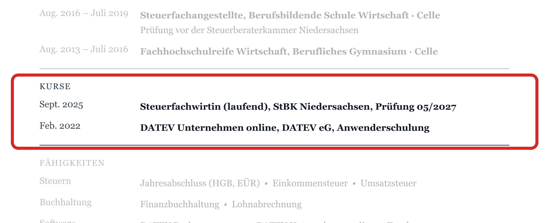Weiterbildungen im Muster – Steuerfachangestellte*r – allgemein