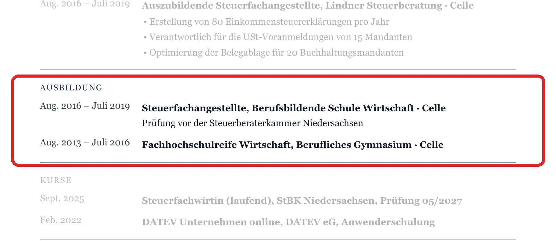 Ausbildung im Muster – Steuerfachangestellte*r – allgemein