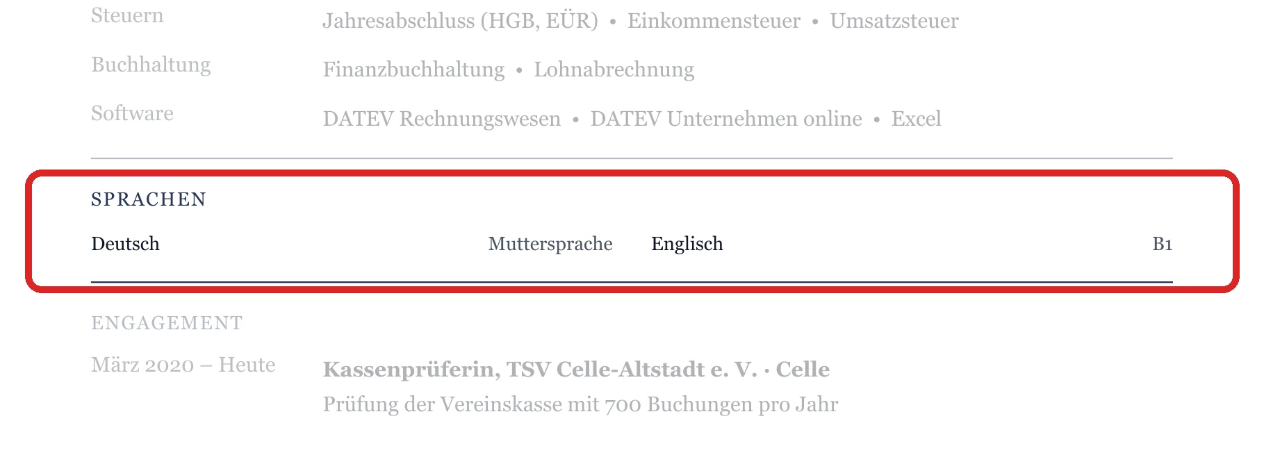 Sprachen im Muster – Steuerfachangestellte*r – allgemein