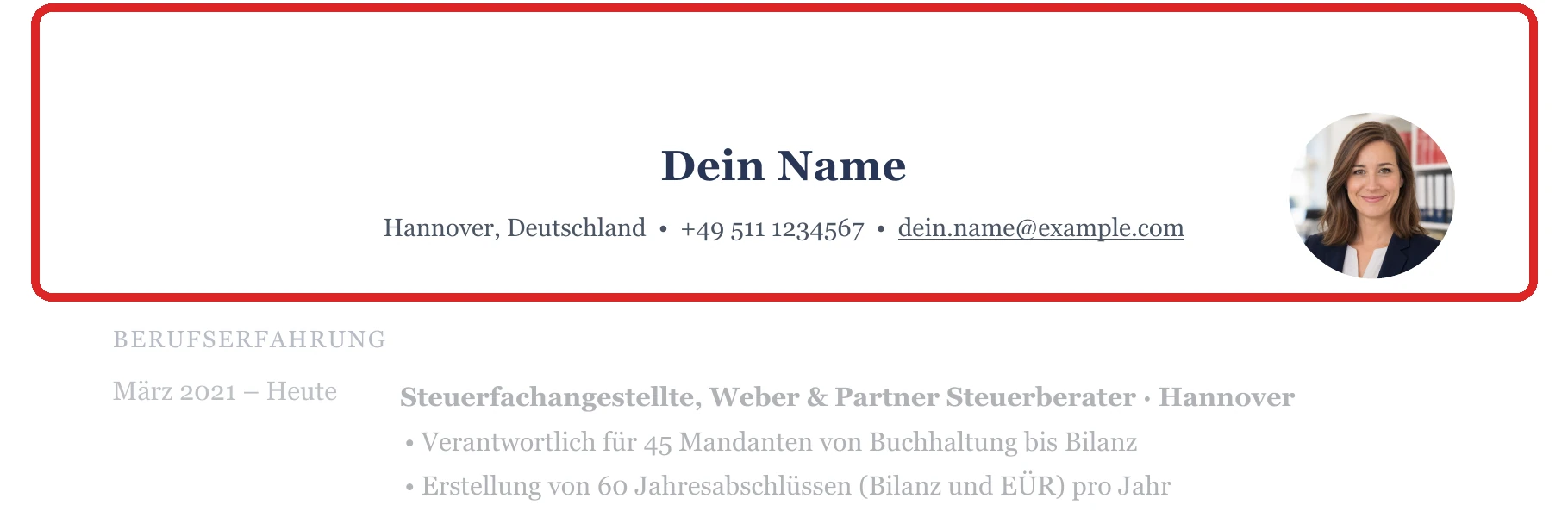 Persönliche Angaben im Muster – Steuerfachangestellte*r – allgemein