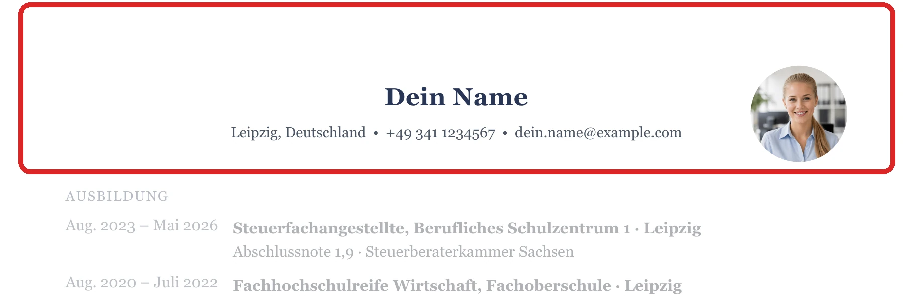 Persönliche Angaben im Muster – Ausbildung & Berufseinstieg
