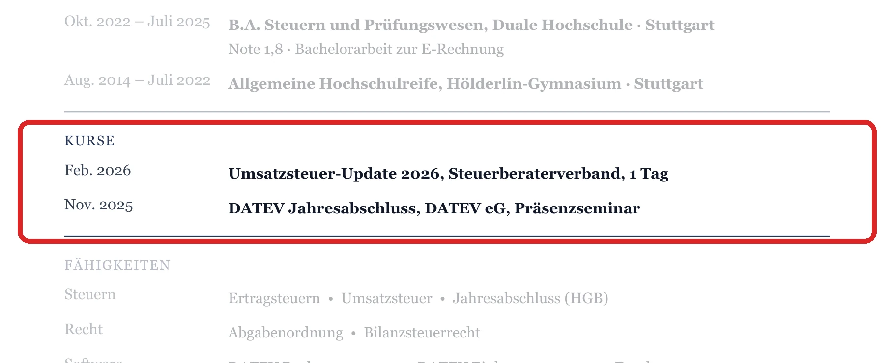 Weiterbildungen im Muster – Duales Studium & Steuerassistenz