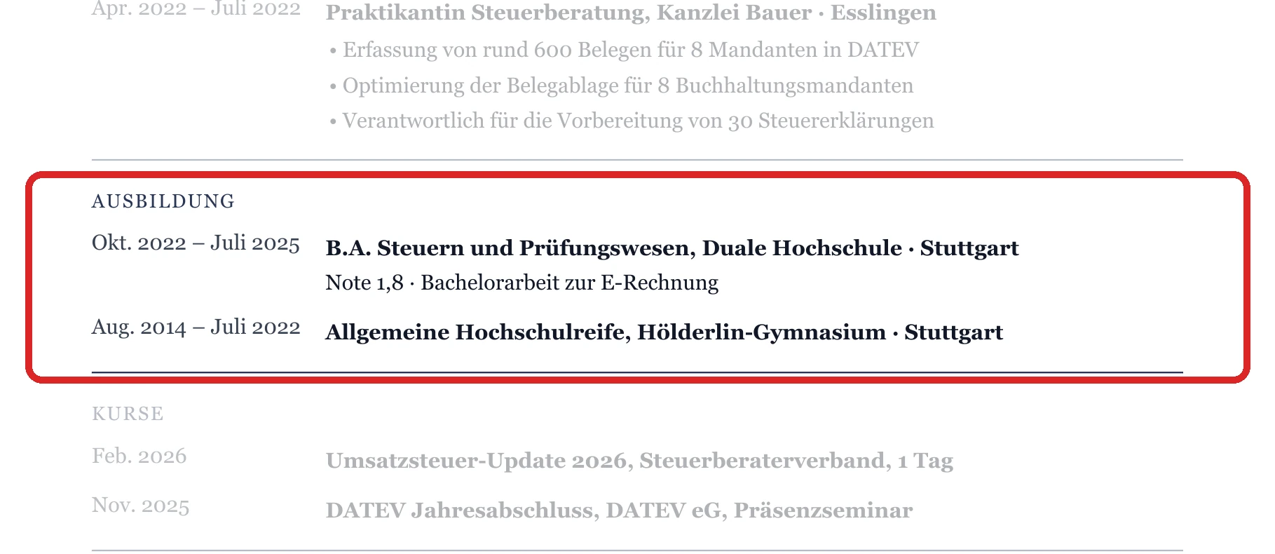 Ausbildung im Muster – Duales Studium & Steuerassistenz