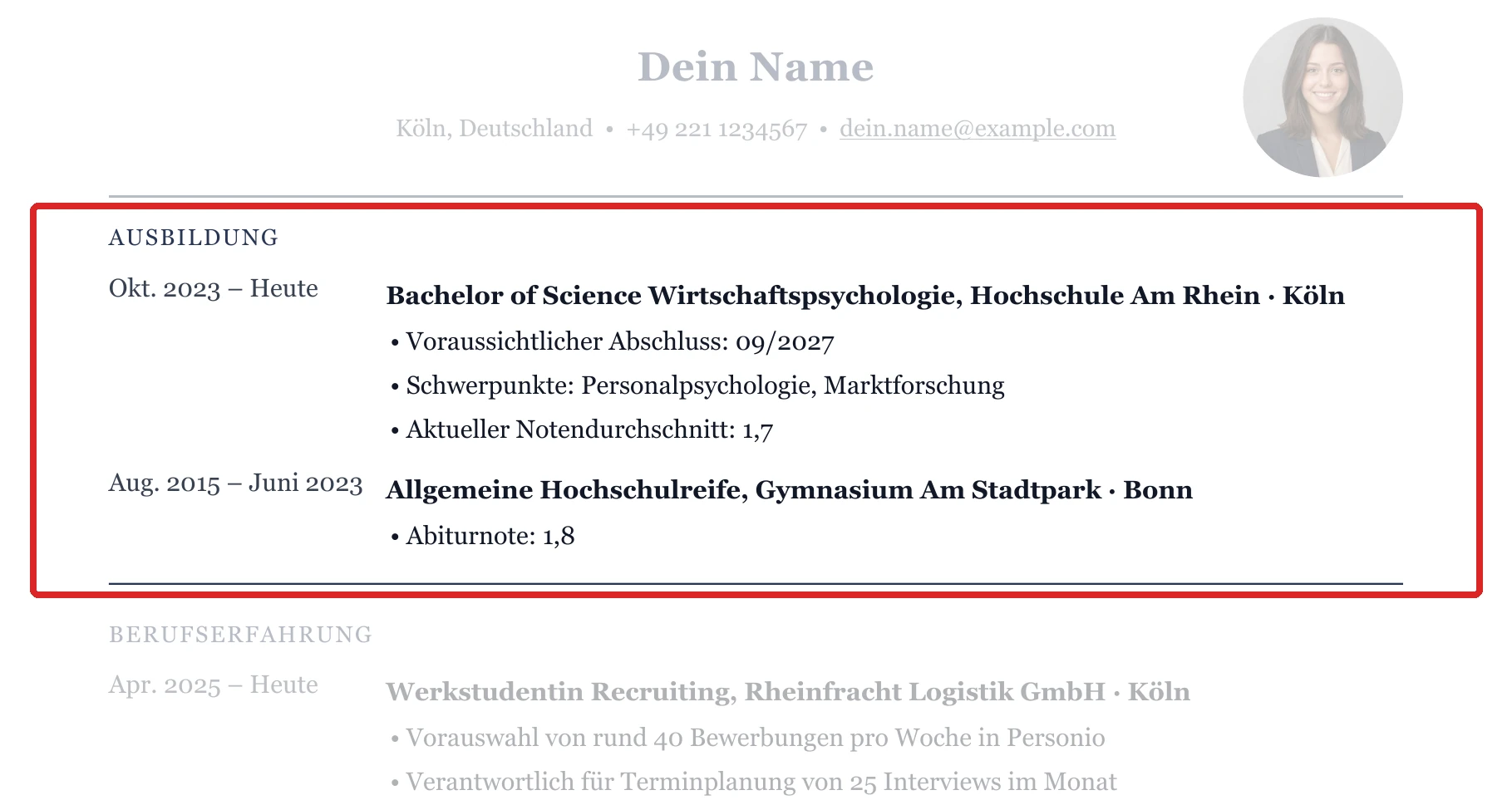 Studium im Muster – Muster Student*in – allgemein