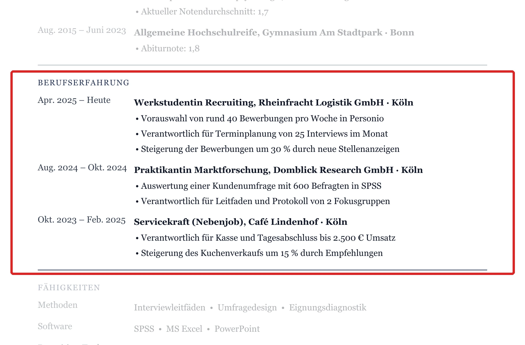 Berufserfahrung im Muster – Muster Student*in – allgemein