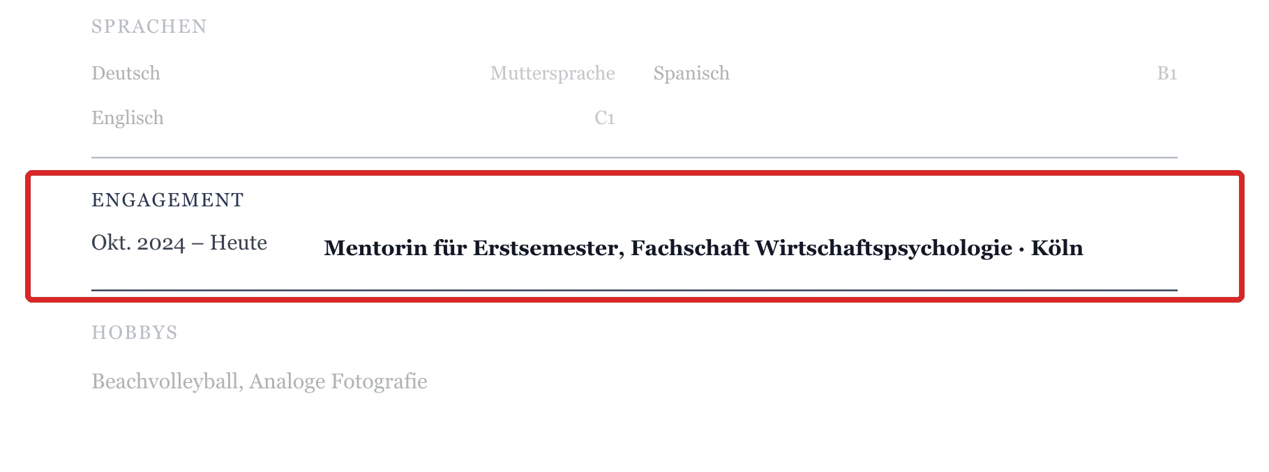 Engagement im Muster – Muster Student*in – allgemein