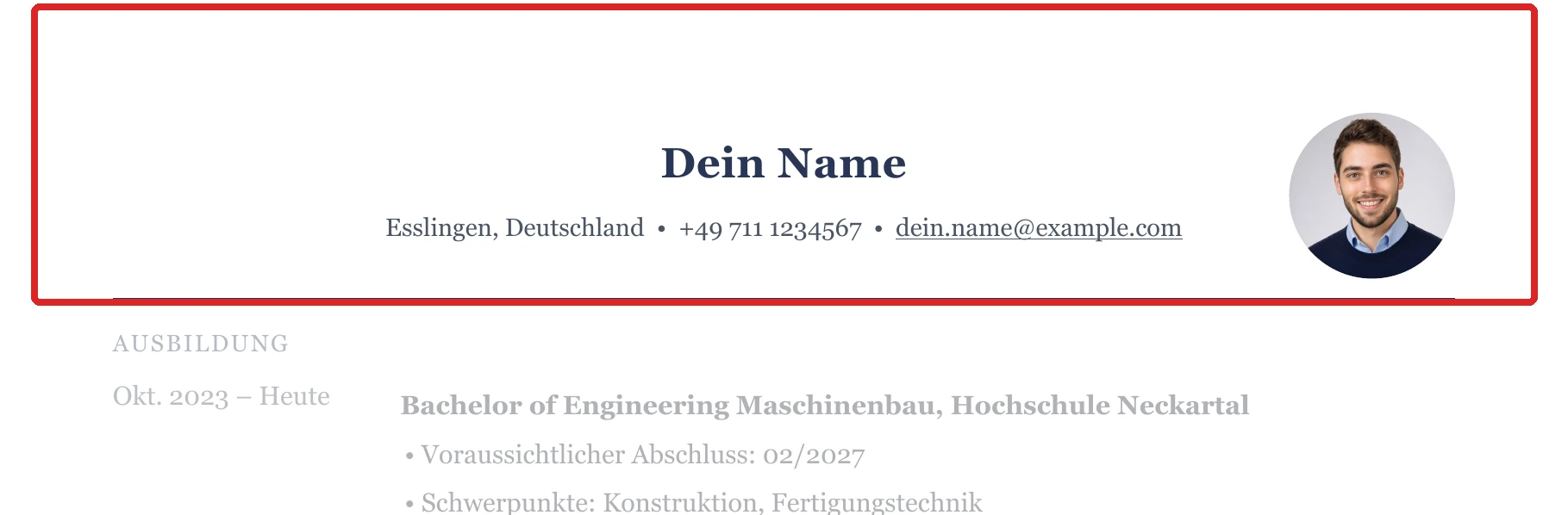 Persönliche Angaben im Muster – Muster Ingenieurwesen & Technik