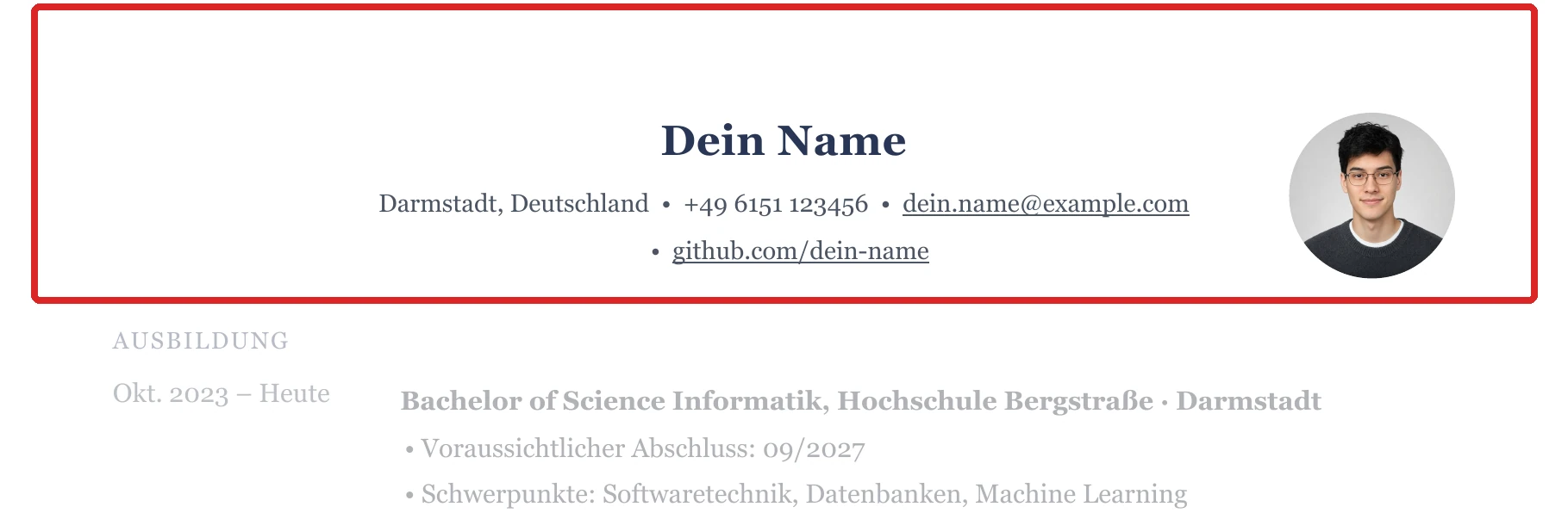 Persönliche Angaben im Muster – Muster Informatik & IT