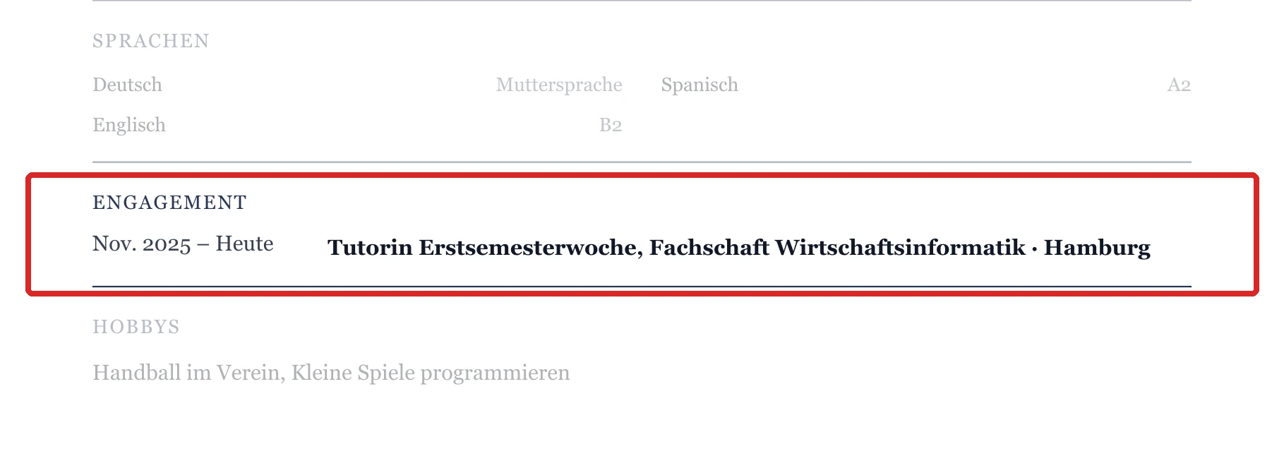Engagement im Muster – Muster Studienstart & ohne Berufserfahrung