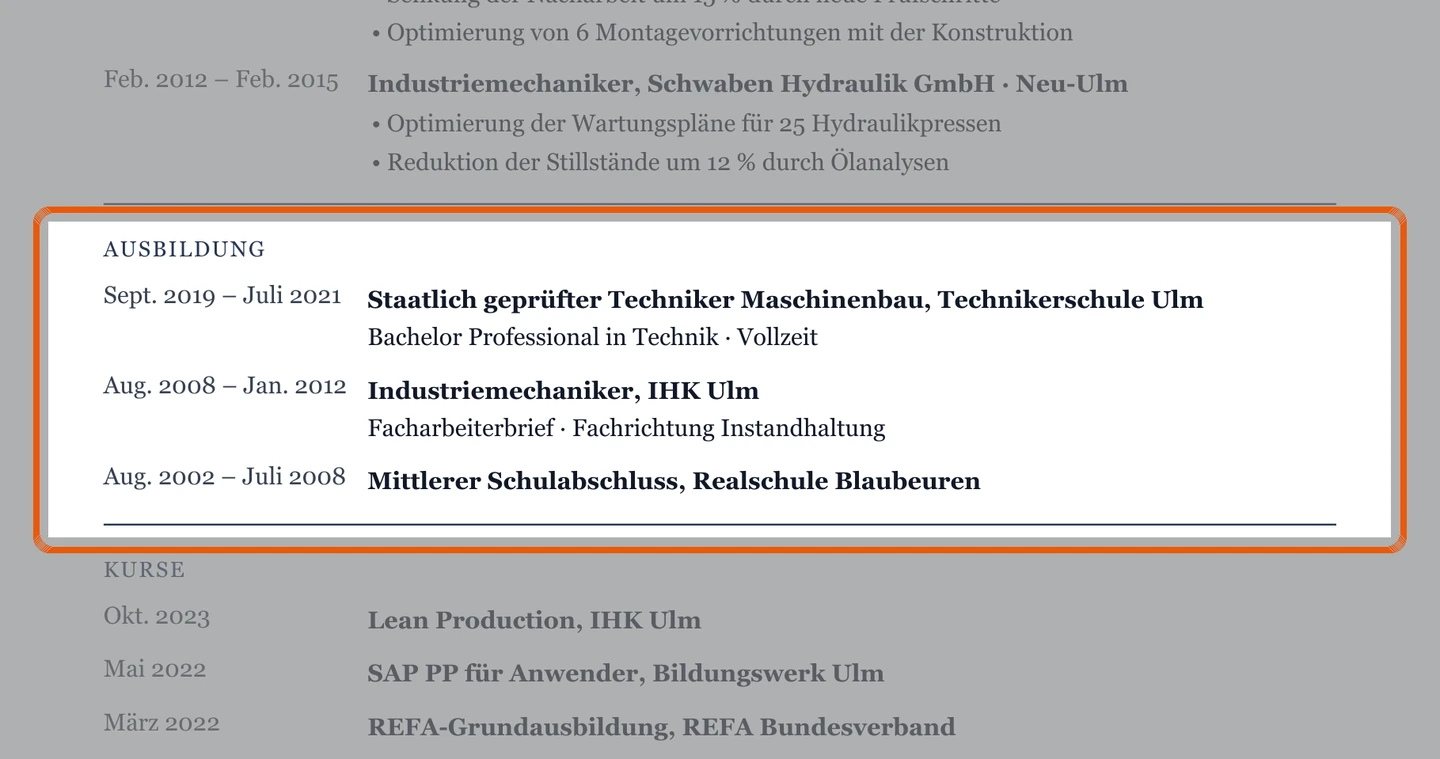 Technikerschule und Ausbildung im Muster – Muster Techniker*in – allgemein