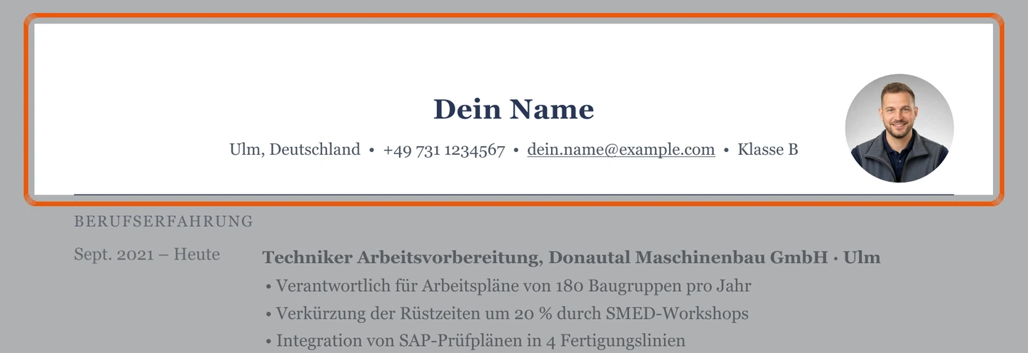 Persönliche Angaben im Muster – Muster Techniker*in – allgemein