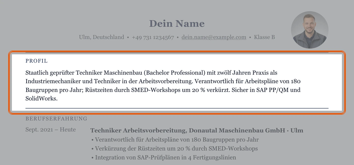Muster mit Kurzprofil unter dem Kopfbereich