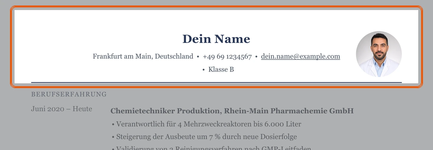 Persönliche Angaben im Muster – Muster Chemie- & Verfahrenstechnik