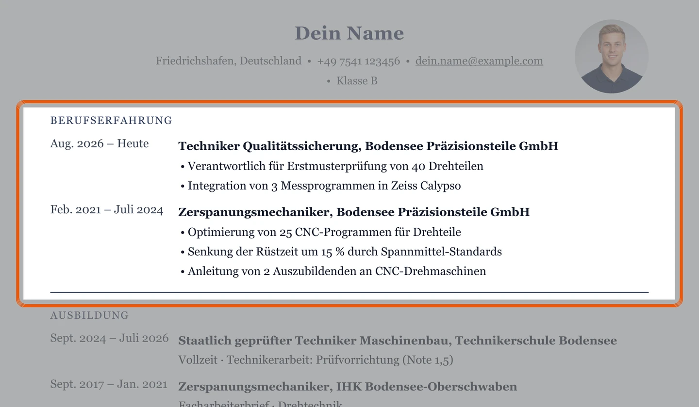 Berufserfahrung im Muster – Muster Technikerschule & Berufseinstieg