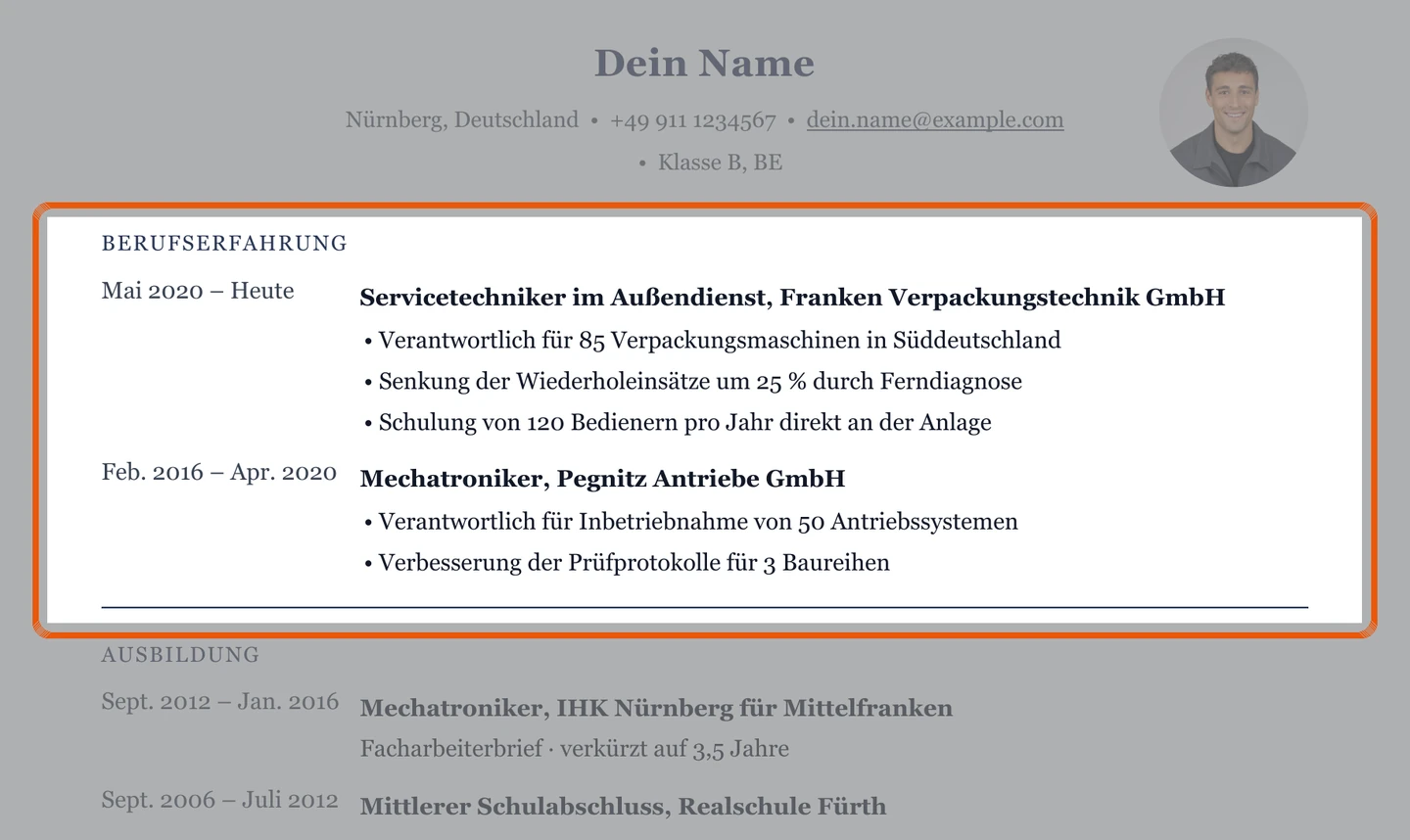 Berufserfahrung im Muster – Muster Servicetechniker*in