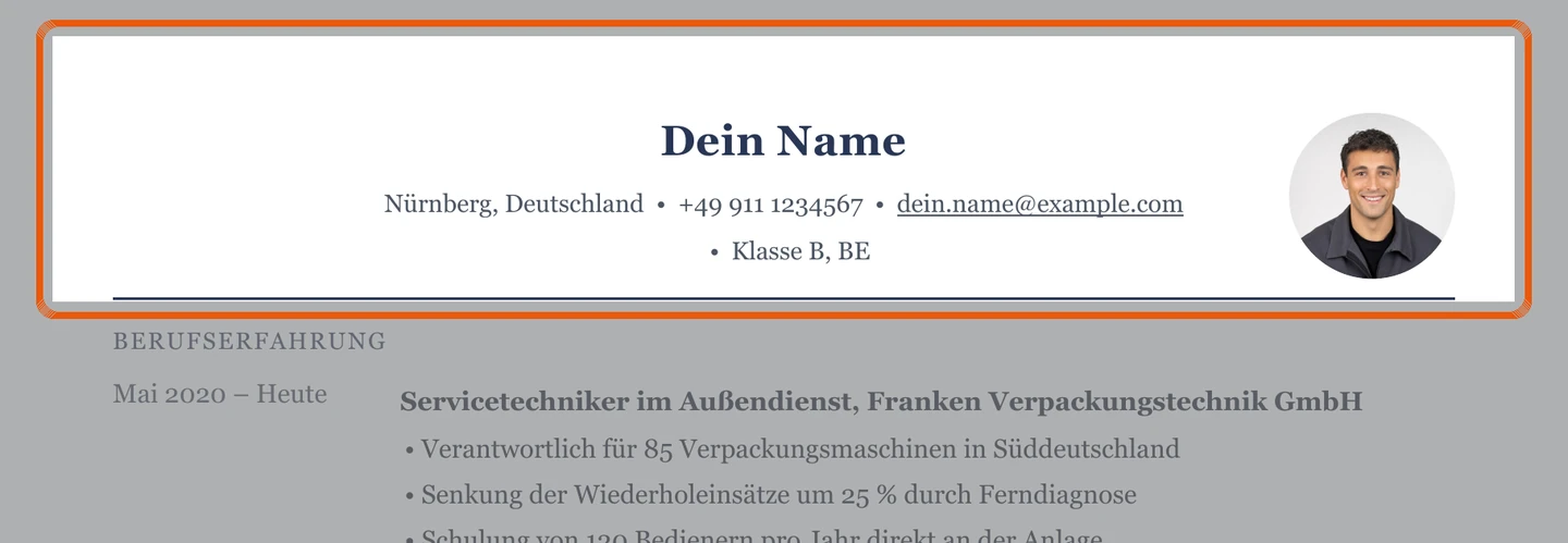 Persönliche Angaben im Muster – Muster Servicetechniker*in