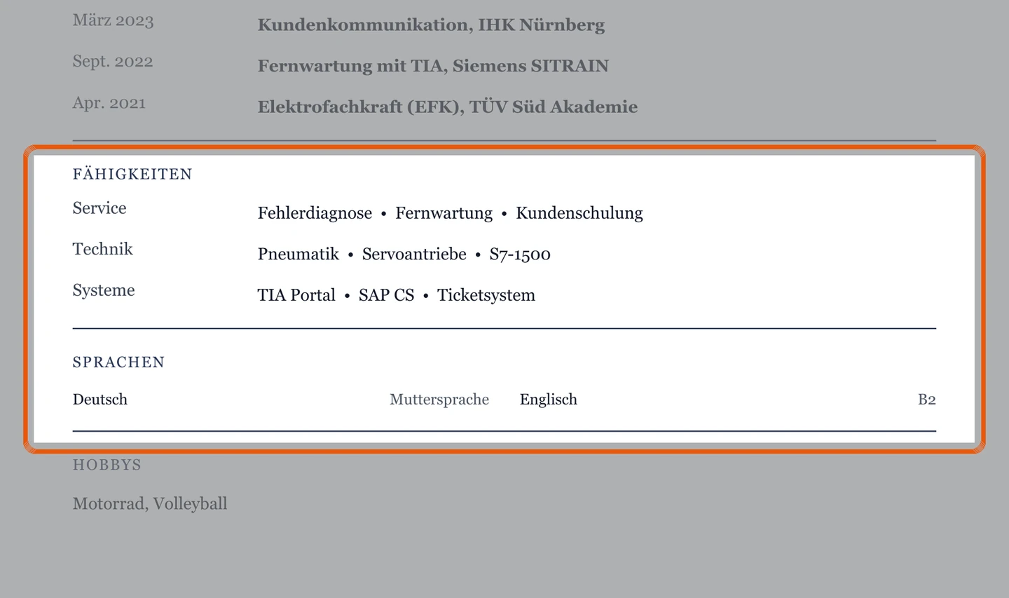Kenntnisse und Sprachen im Muster – Muster Servicetechniker*in
