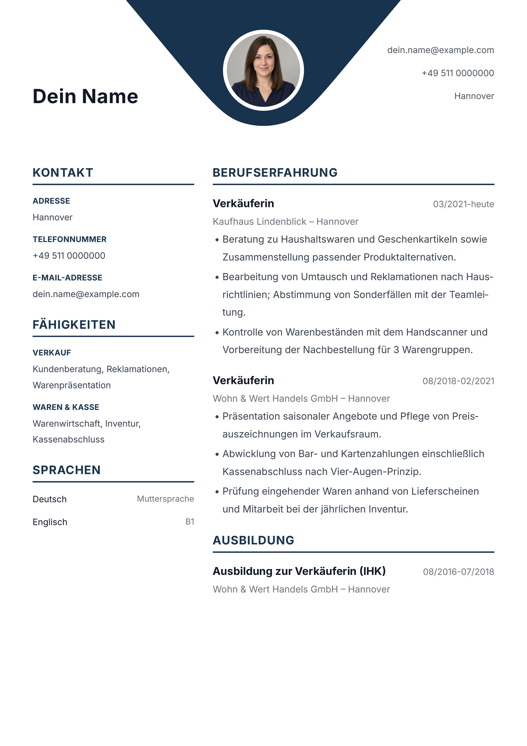 Verkäuferin – allgemein · Geometrisch zentriert