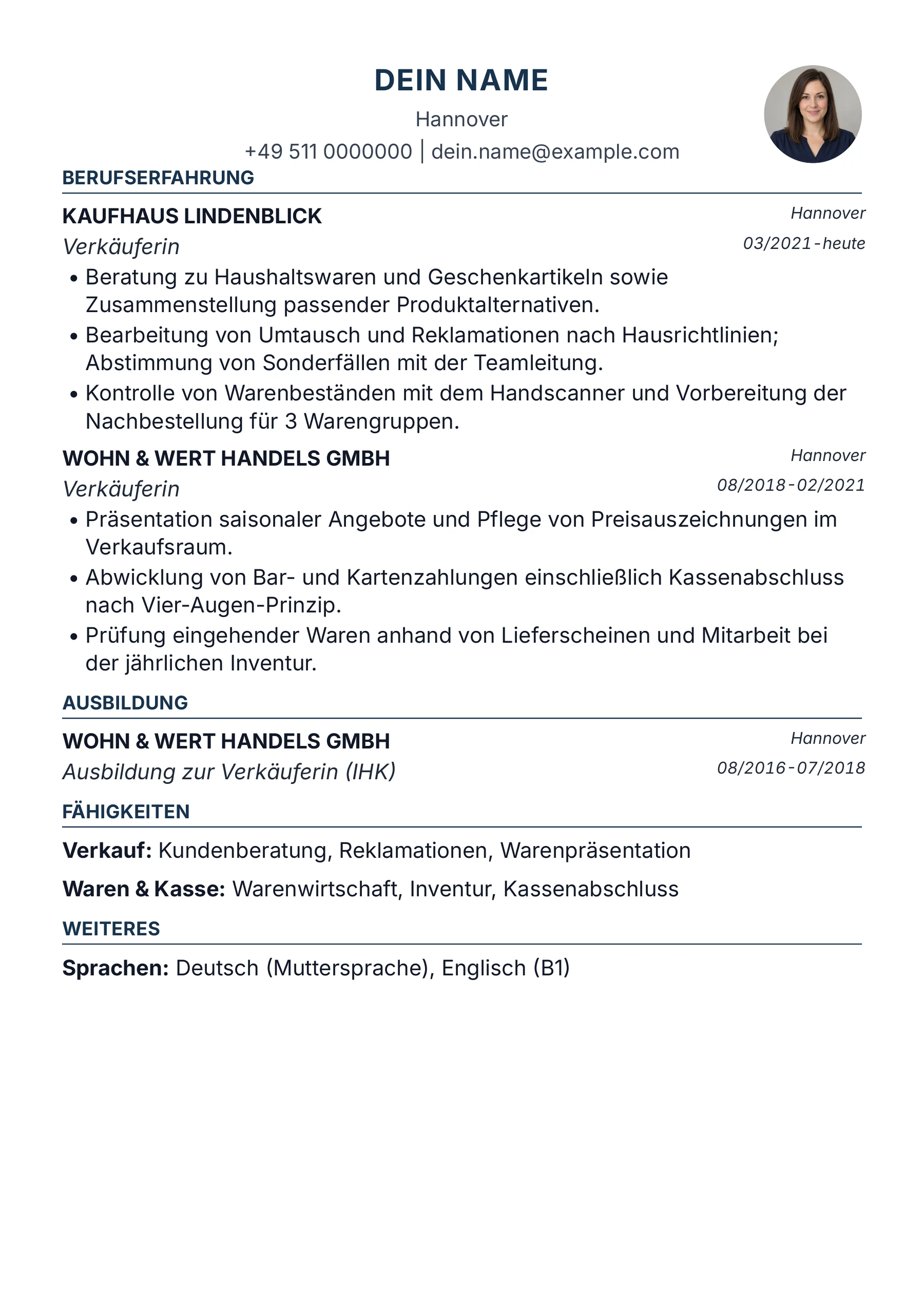 Verkäuferin – allgemein · Kompakt