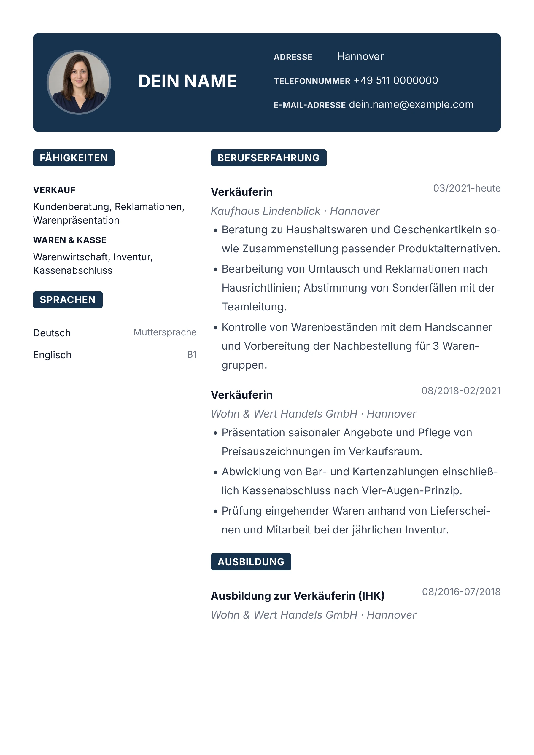 Verkäuferin – allgemein · Modern
