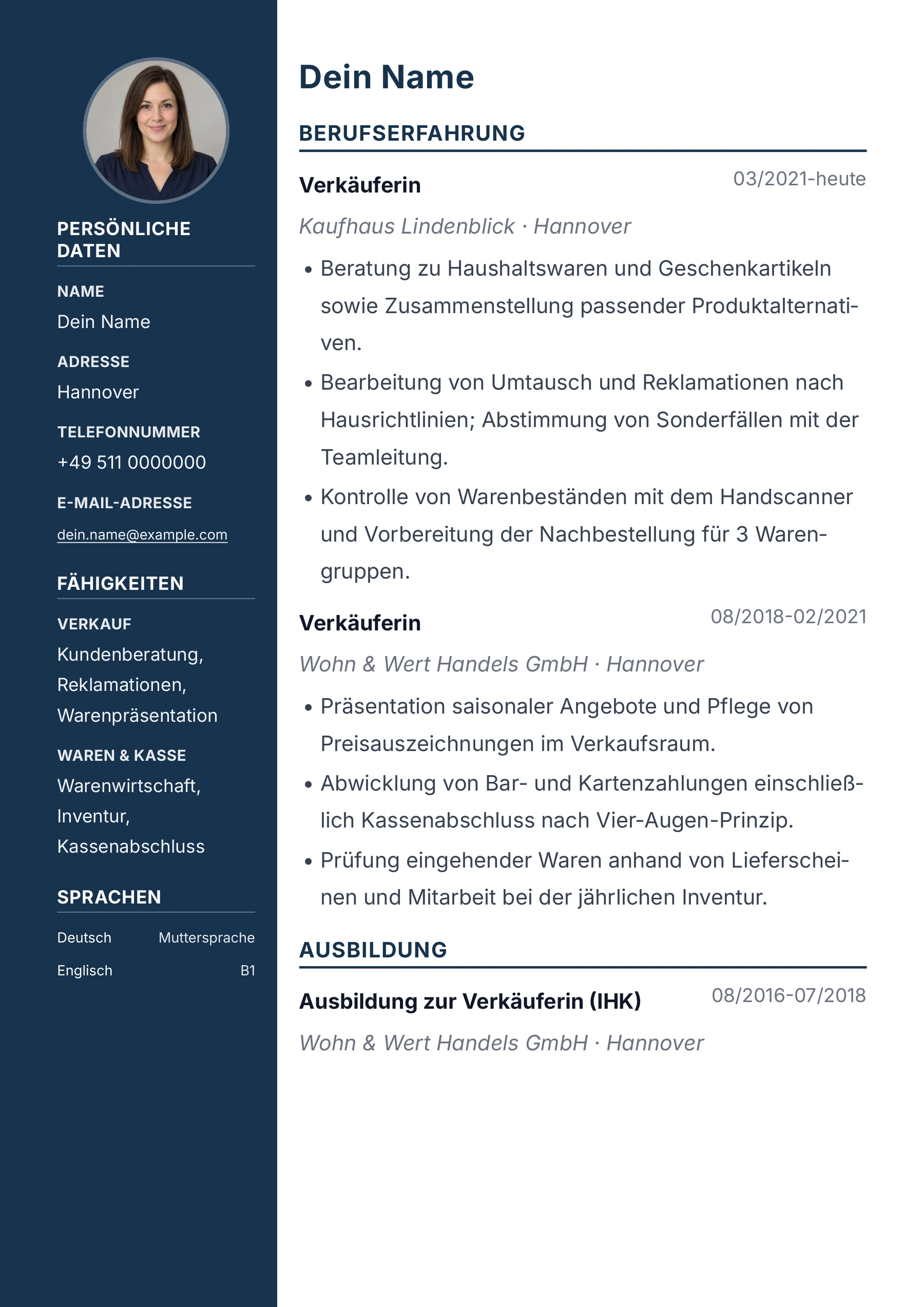 Verkäuferin – allgemein · Professionell