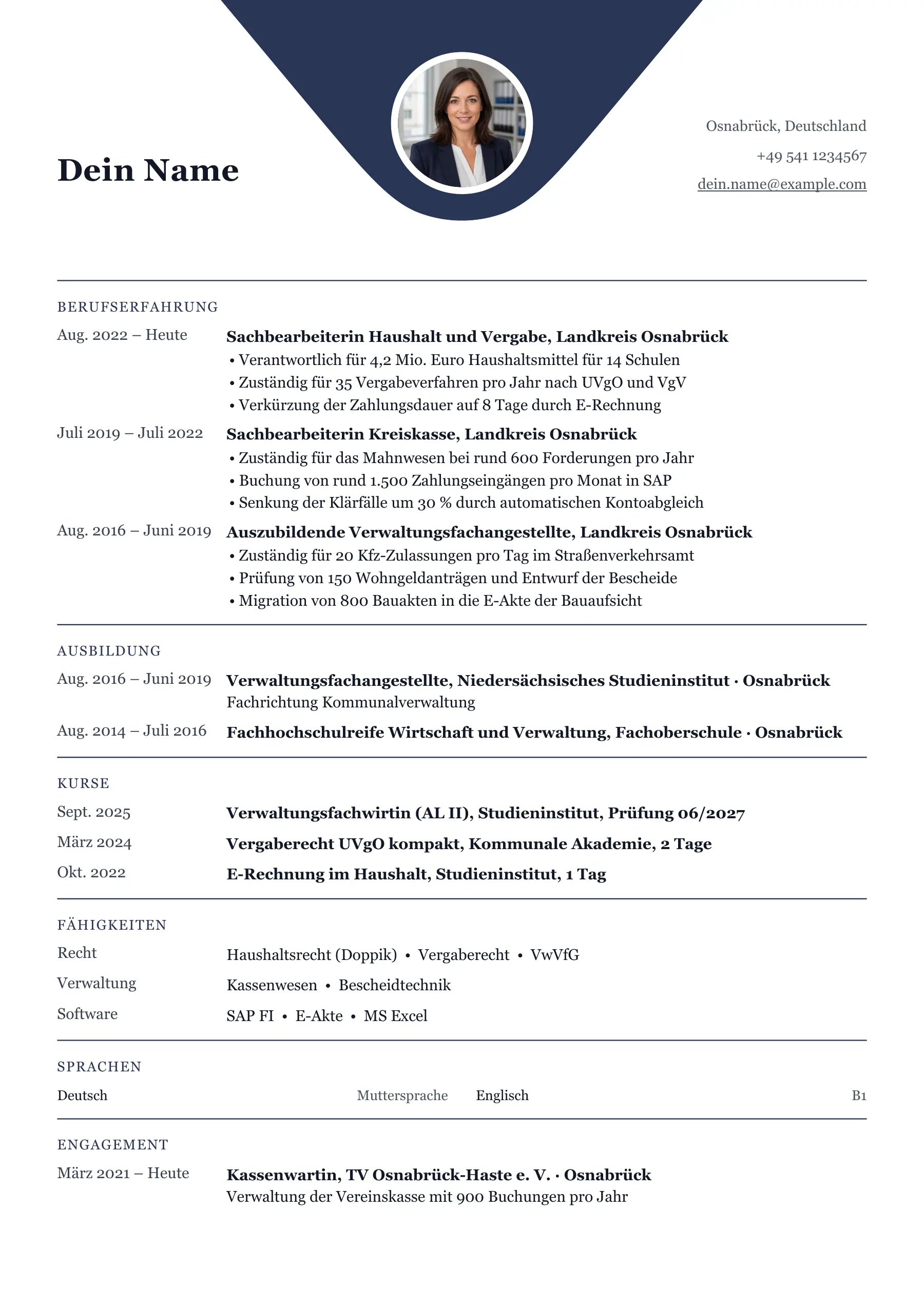 Lebenslauf Verwaltungsfachangestellte · Verwaltungsfachangestellte*r allgemein · Klassisch zentriert