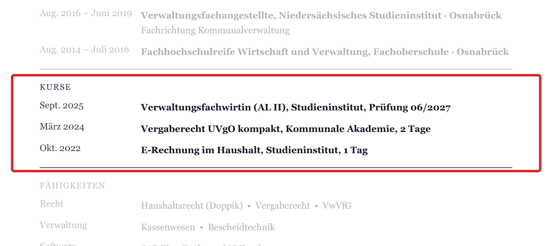 Weiterbildungen im Muster – Verwaltungsfachangestellte*r – allgemein