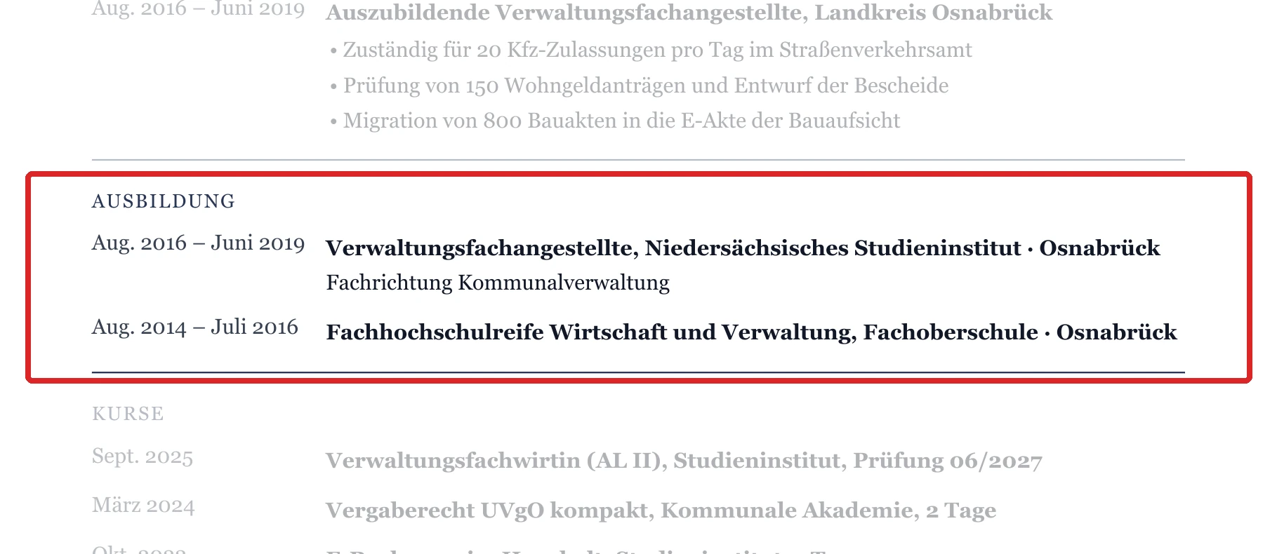 Ausbildung im Muster – Verwaltungsfachangestellte*r – allgemein
