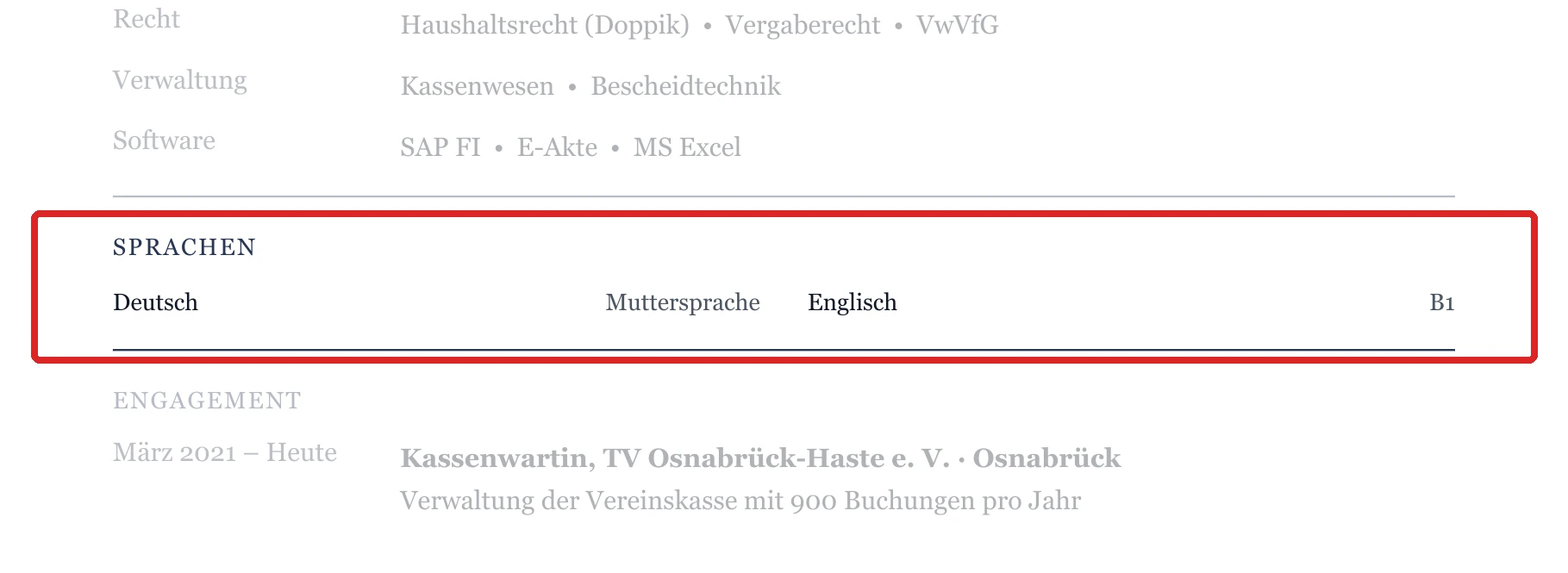 Sprachen im Muster – Verwaltungsfachangestellte*r – allgemein