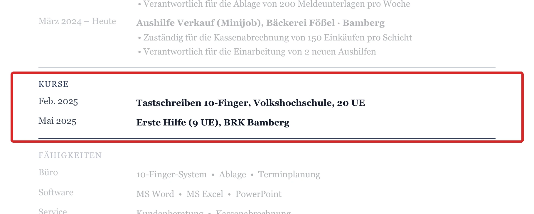 Weiterbildungen im Muster – Bewerbung um den Ausbildungsplatz