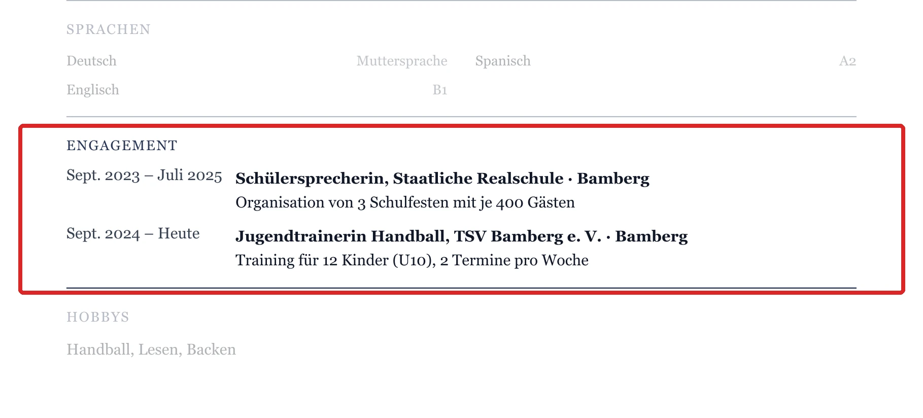 Engagement im Muster – Bewerbung um den Ausbildungsplatz
