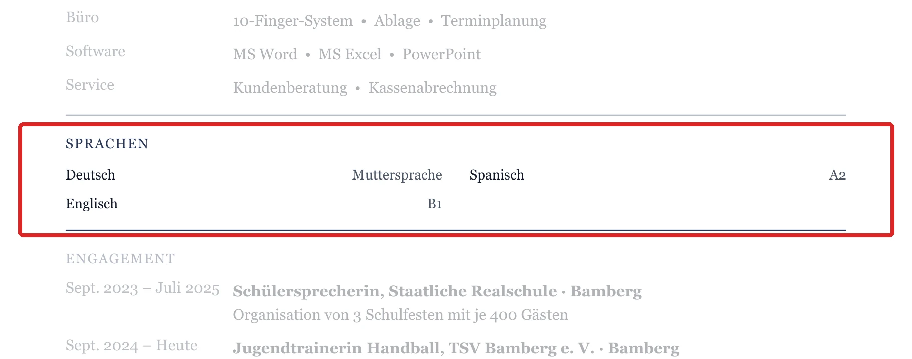 Sprachen im Muster – Bewerbung um den Ausbildungsplatz