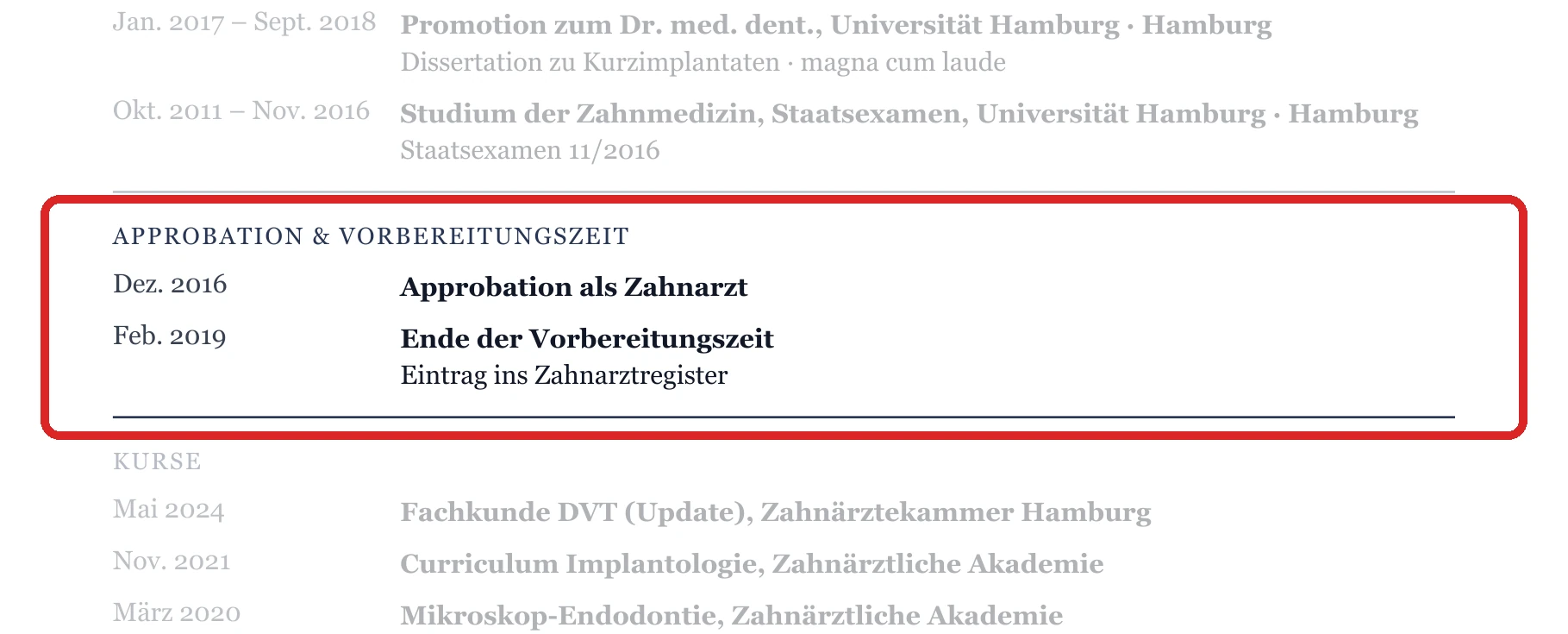 Approbation & Vorbereitungszeit im Muster – Muster Zahnarzt*in – allgemein