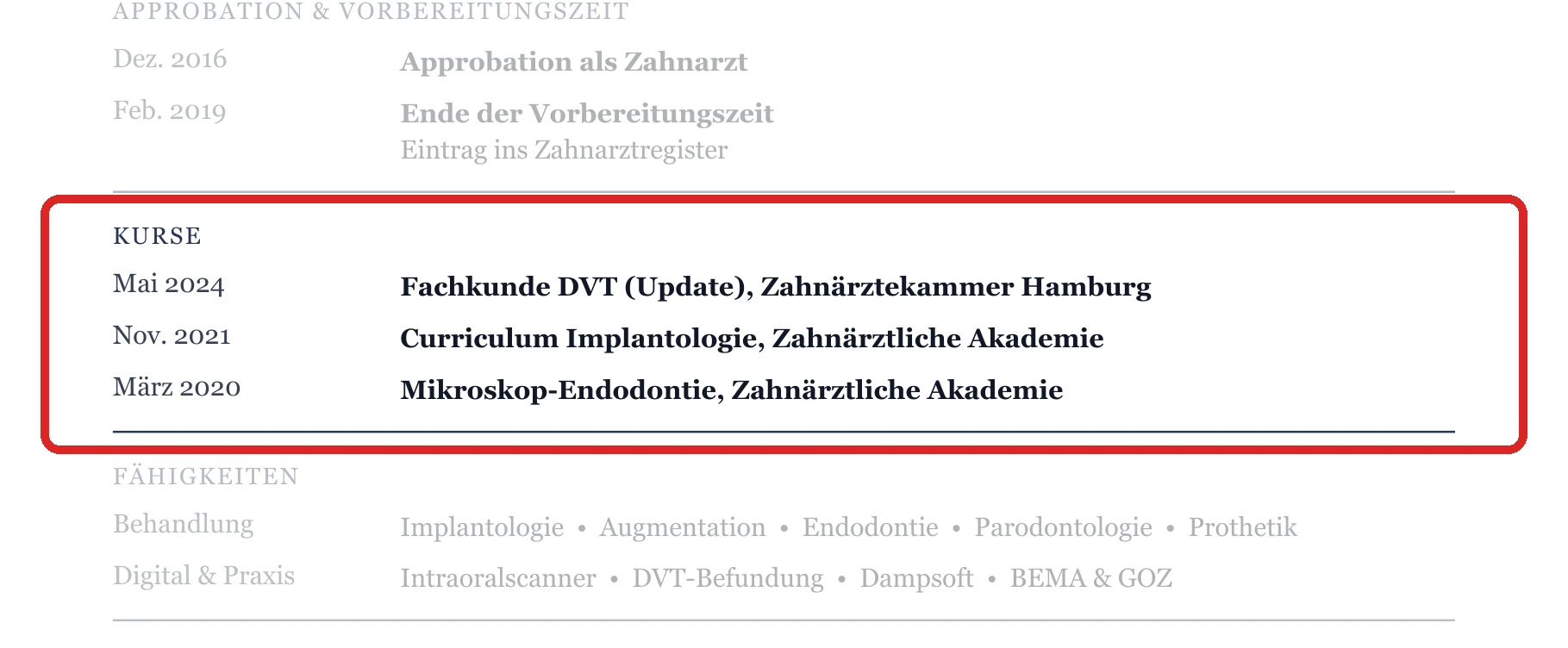 Fortbildungen im Muster – Muster Zahnarzt*in – allgemein