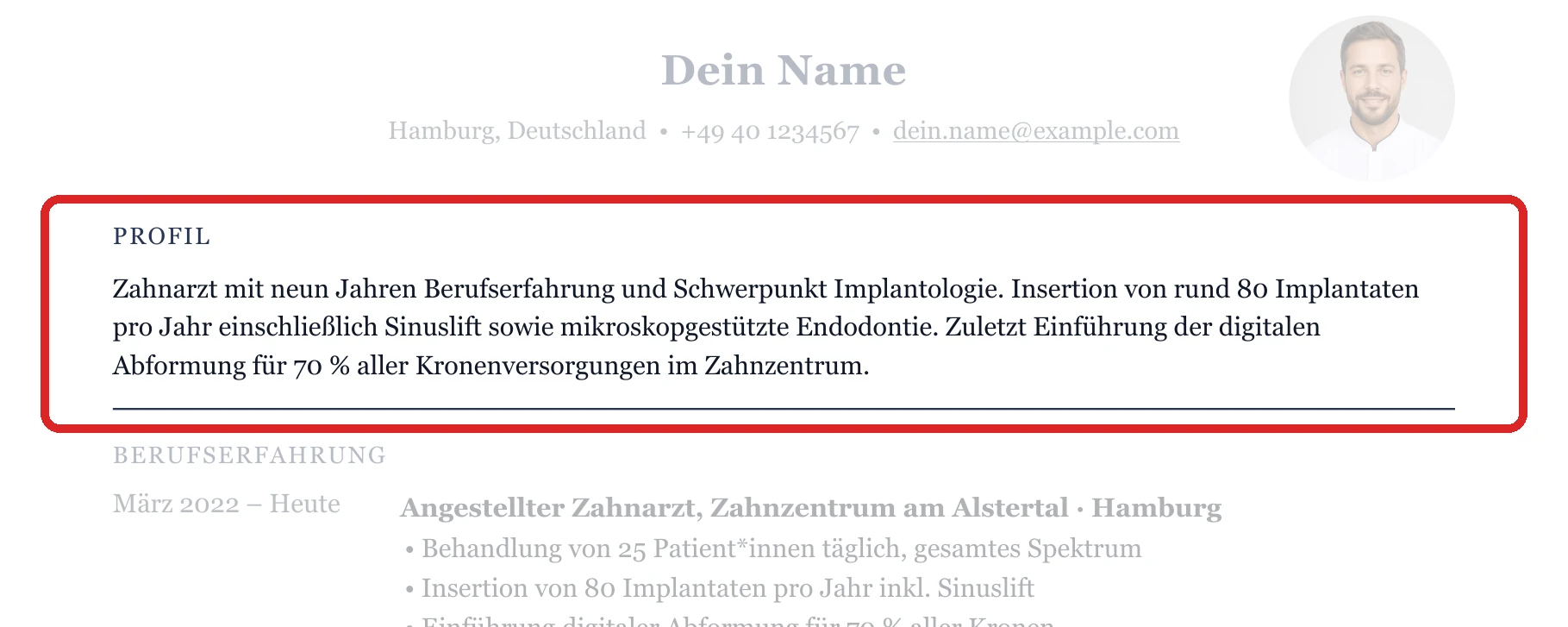 Muster mit Kurzprofil unter dem Kopfbereich