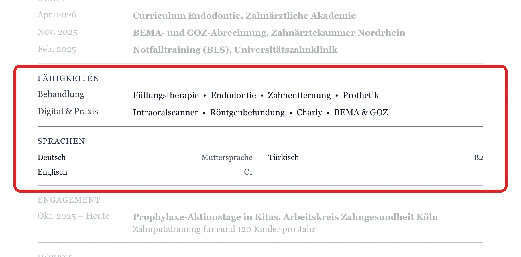Kenntnisse und Sprachen im Muster – Muster Vorbereitungsassistent*in