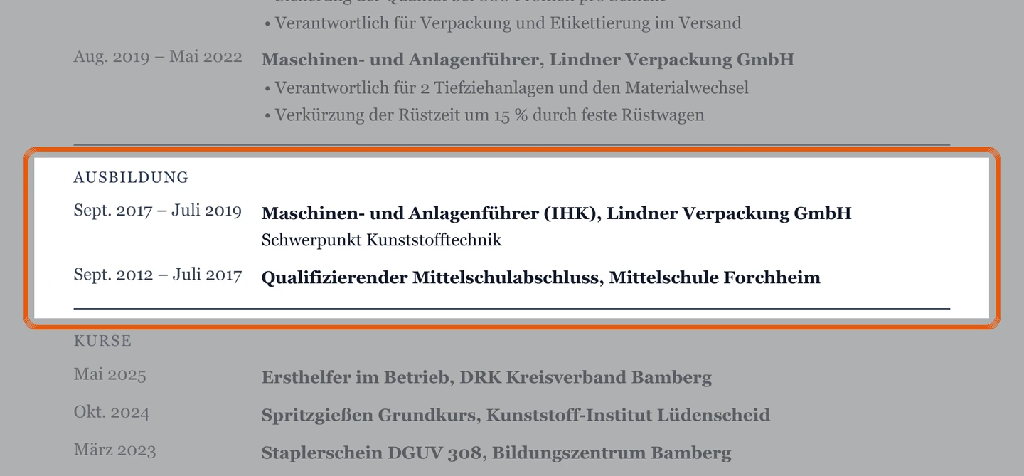 Ausbildung im Muster – Muster Zeitarbeit – allgemein