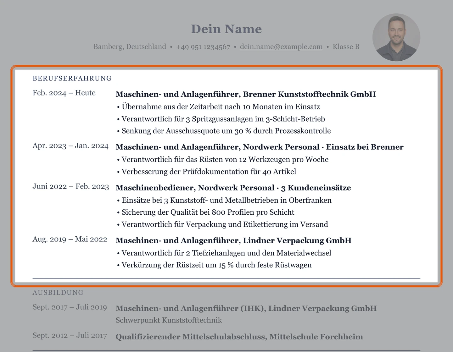 Zeitarbeit in der Berufserfahrung – Muster Zeitarbeit – allgemein
