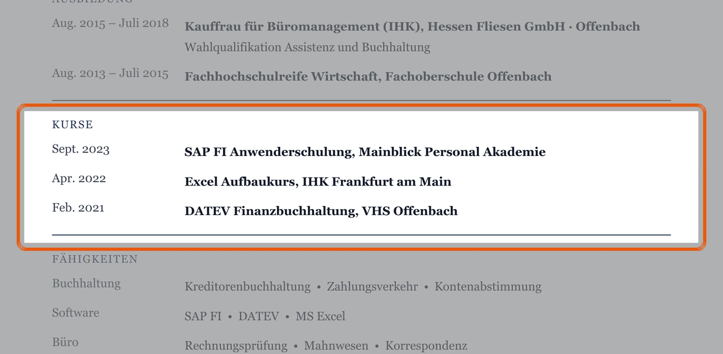 Weiterbildungen und Scheine im Muster – Muster Büro & kaufmännische Berufe