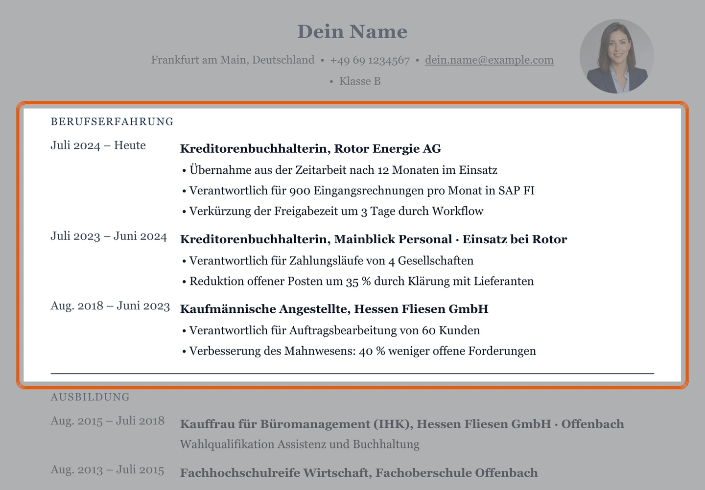 Zeitarbeit in der Berufserfahrung – Muster Büro & kaufmännische Berufe