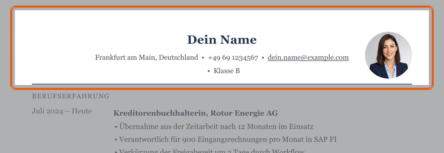 Persönliche Angaben im Muster – Muster Büro & kaufmännische Berufe
